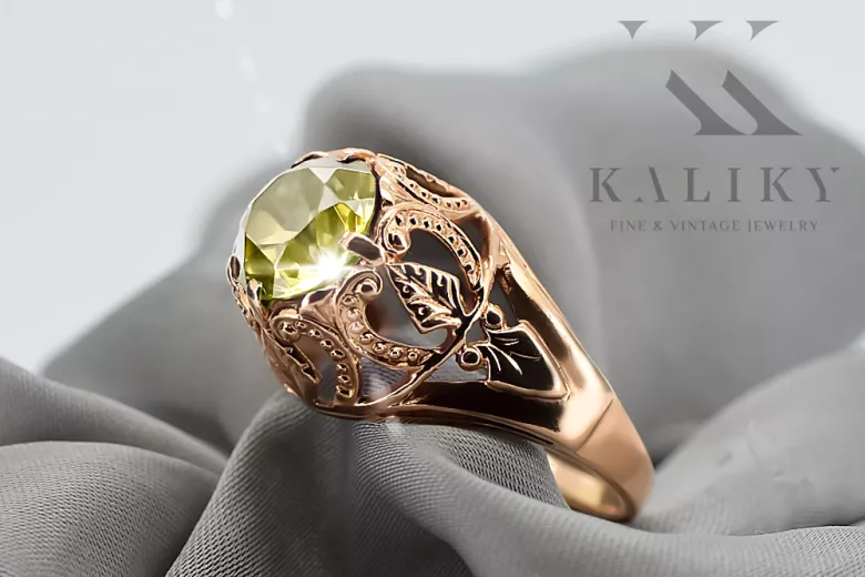 Anillo Peridoto amarillo Oro rosa antiguo original de 14k Joyería vintage vrc080r